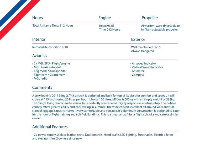 2017 The Airplane Factory Sling 2 Aircraft