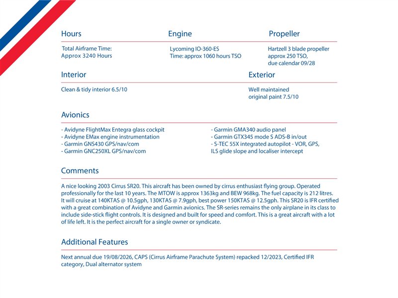 2003 Cirrus SR20 Aircraft