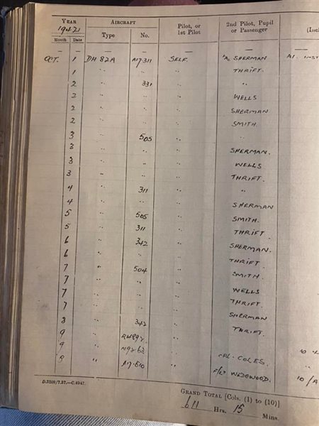 1942 De Havilland Tiger Moth Aircraft- WW2 Pilot Logbook