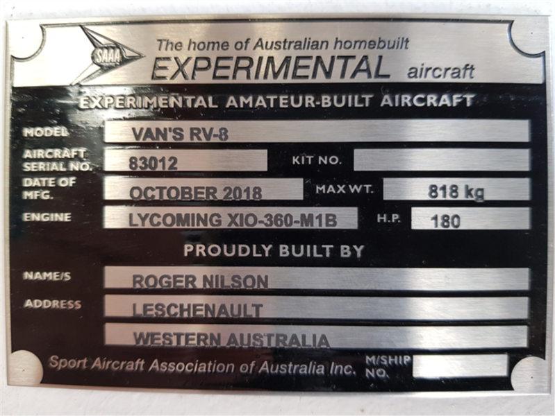 2018 Vans RV8 Aircraft